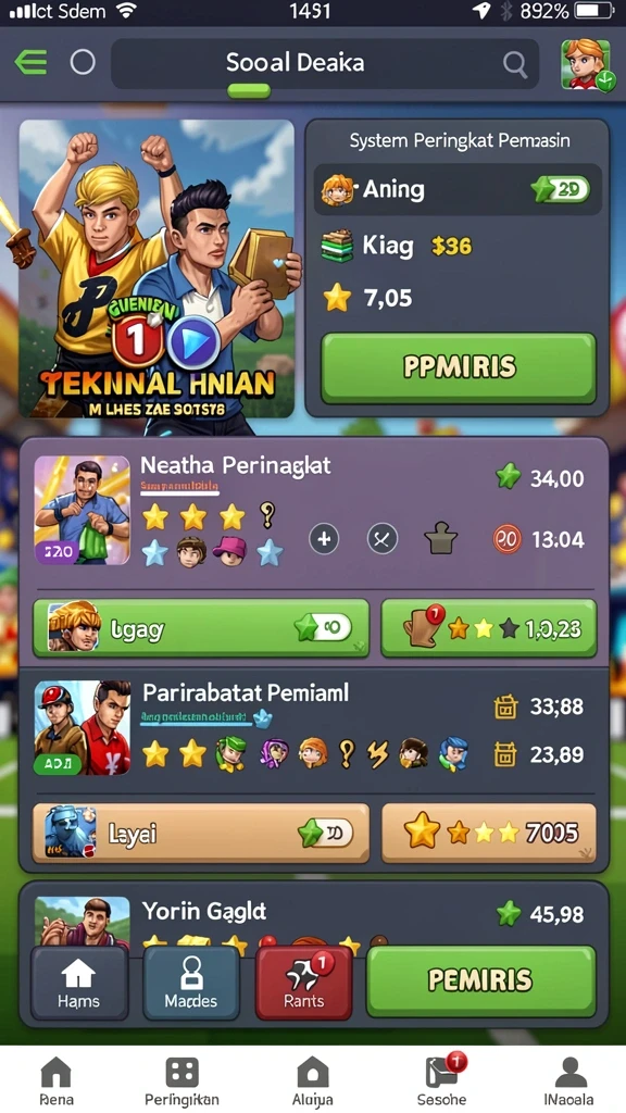 Layar utama dengan karakter yang menarik.